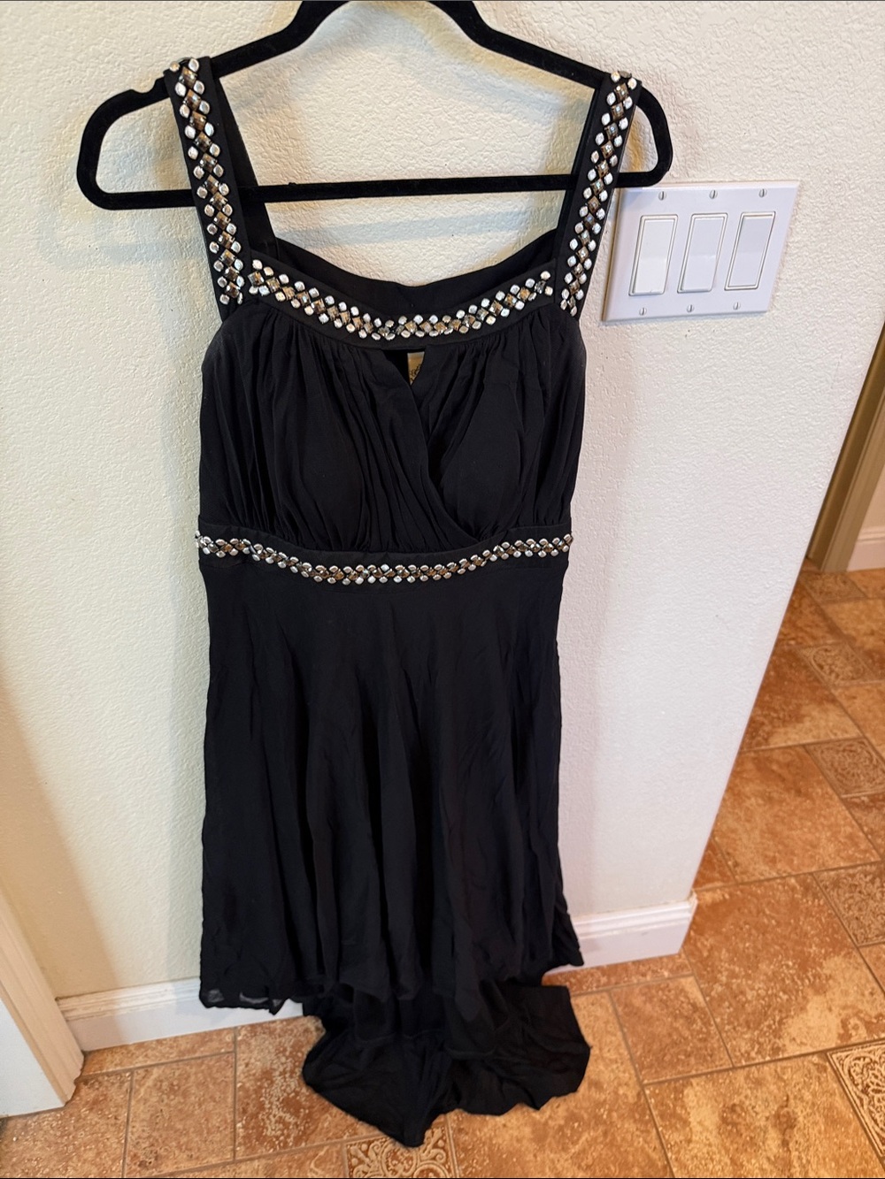 Signature by Sangria Black High-Low Dress with Rhinestone Trim